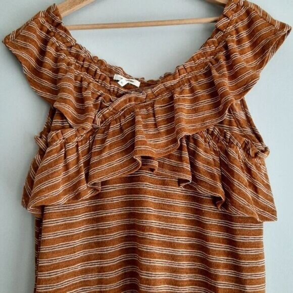 MAURICES Ruffled Fine Knit Tank Top Tan & White Striped Sz XL - Picture 2 of 10